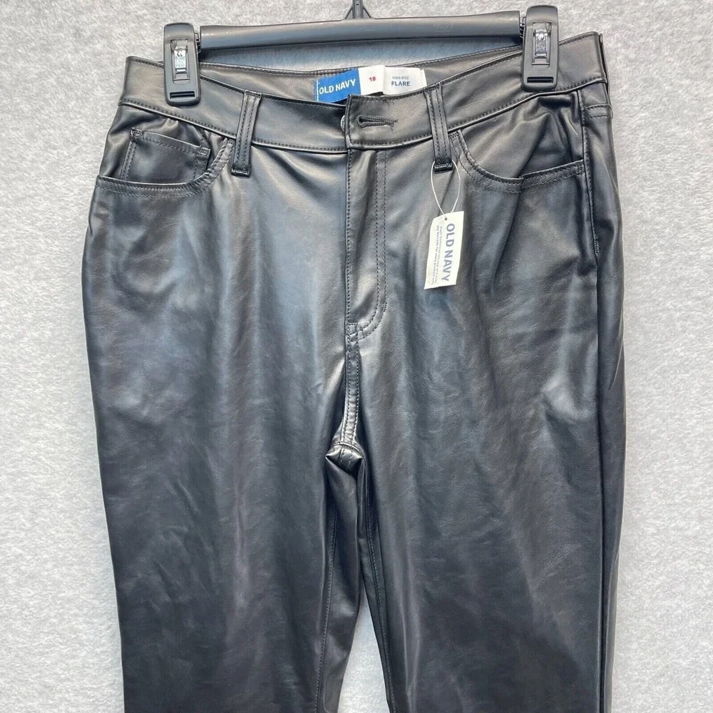 Old Navy High Rise Flare Pants Girls 18 Black Faux Leather New